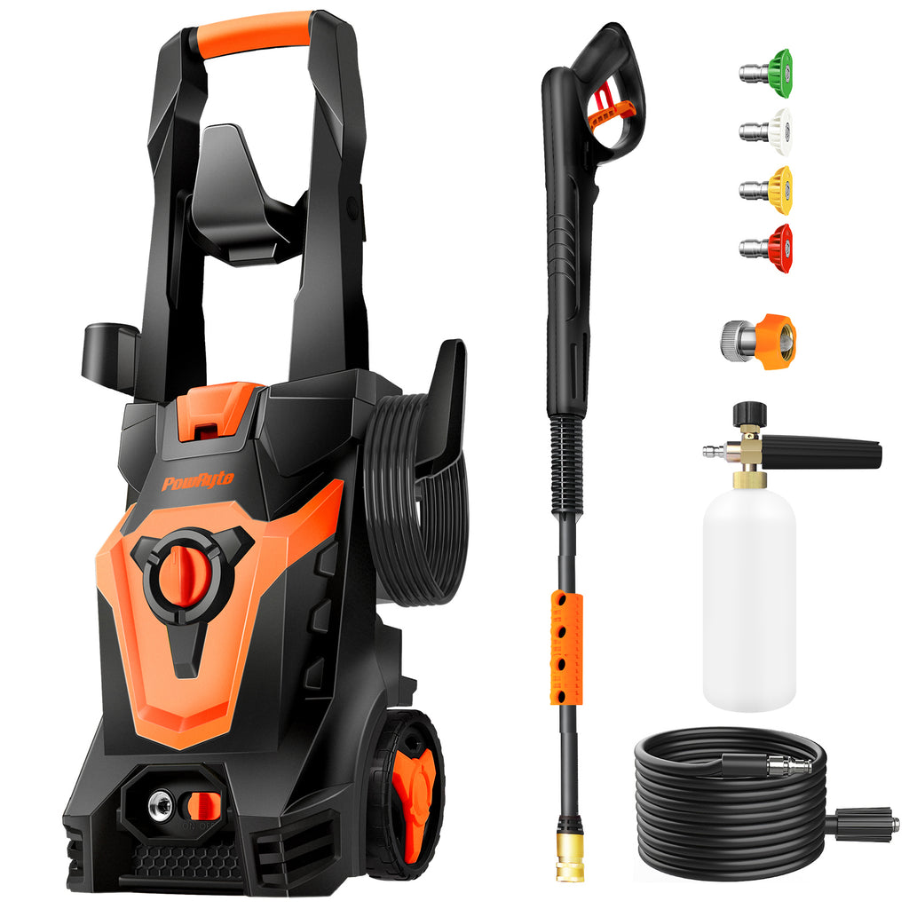 PowRyte Electric Pressure Washer, Brass Foam Cannon, 4 Different Pressure Tips, Power Washer, 1700 PSI